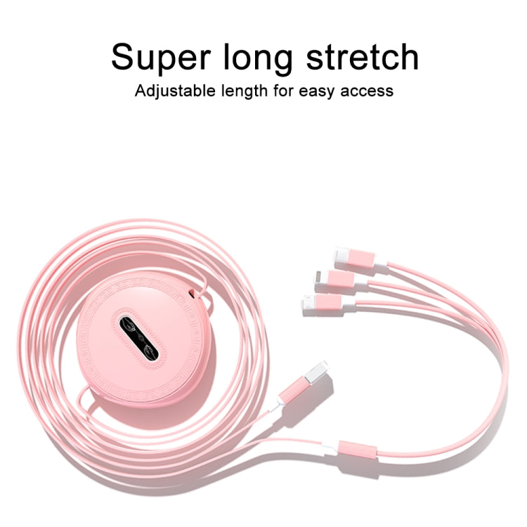 Micro + 8 Pin + Type-C / USB-C 3 In 1 Telescopic Charging Cable