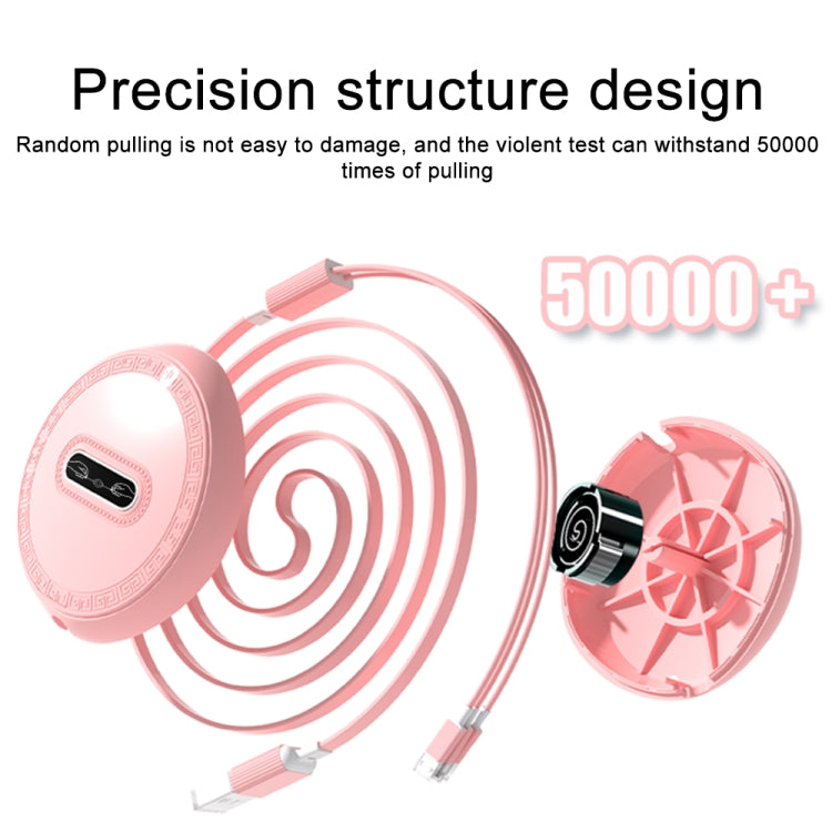 Micro + 8 Pin + Type-C / USB-C 3 In 1 Telescopic Charging Cable