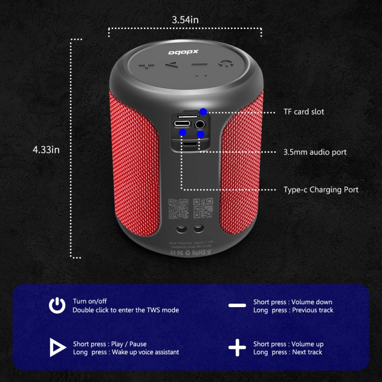 XDOBO Draco Mini IPX6 Waterproof Portable TWS Wireless Bluetooth Speaker Subwoofer, Draco Mini(Black), Draco Mini(Red)