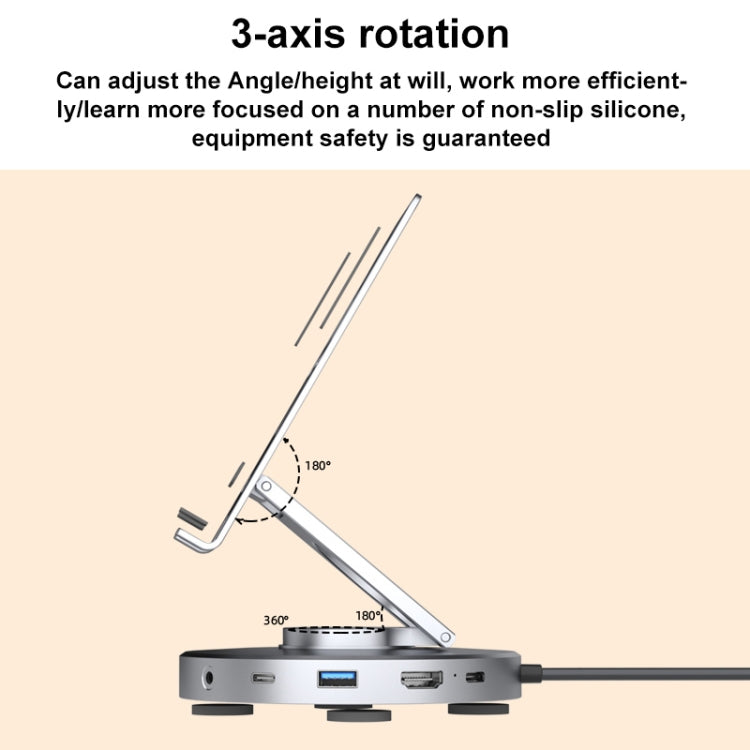 V269A 10 in 1 Type-C / USB-C PD Power 4K/60Hz Multiport HUB Expansion Dock Swivel Stand HDMI Dongle Docking Station, V269A