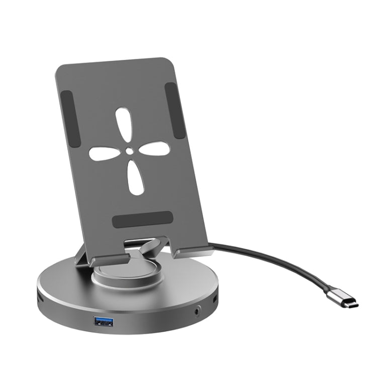 V269B 10 in 1 Type-C / USB-C PD Power 4K/60Hz Multiport HUB RJ45 Expansion Dock Swivel Stand HDMI Dongle Docking Station, V269B