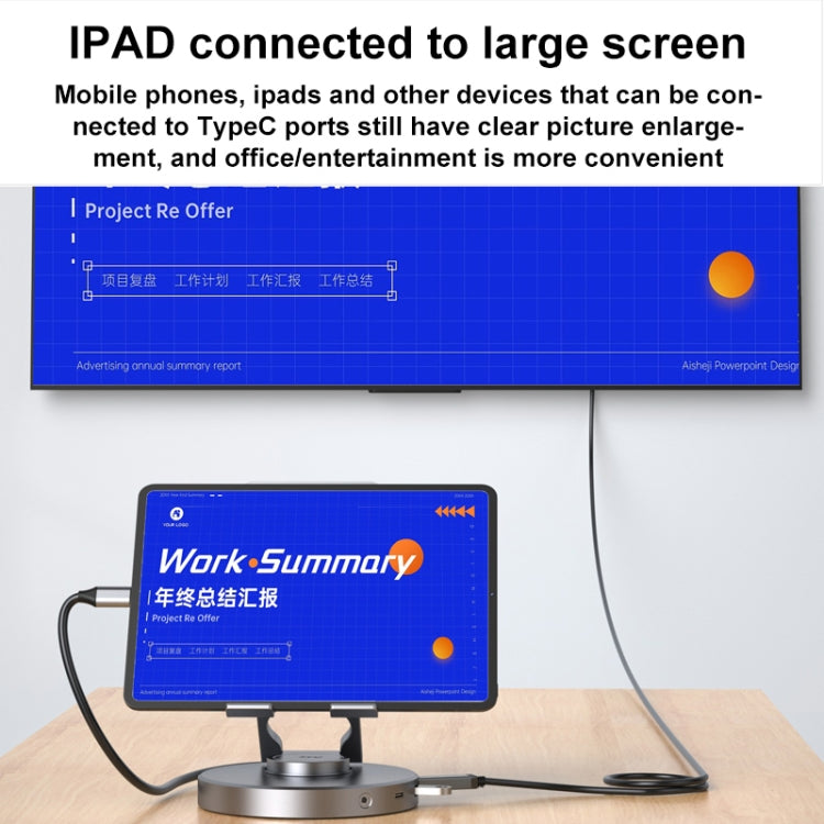 V269B 10 in 1 Type-C / USB-C PD Power 4K/60Hz Multiport HUB RJ45 Expansion Dock Swivel Stand HDMI Dongle Docking Station, V269B