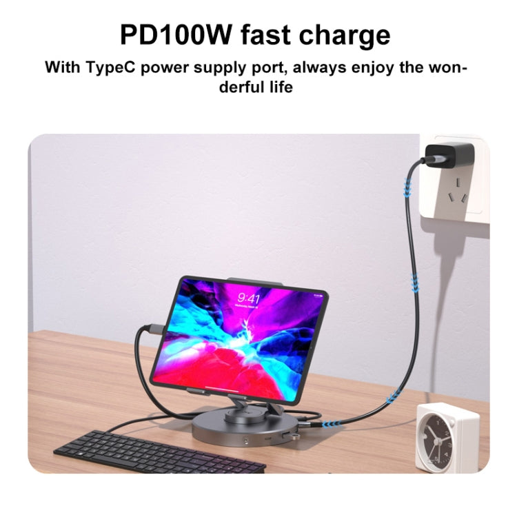 V269B 10 in 1 Type-C / USB-C PD Power 4K/60Hz Multiport HUB RJ45 Expansion Dock Swivel Stand HDMI Dongle Docking Station, V269B