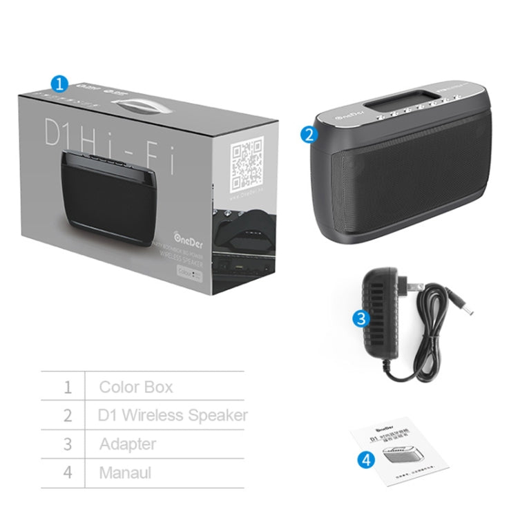 OneDer D1 60W Portable HiFi Bass Wireless Bluetooth Speaker, Support Hands-free / USB / AUX / TF
