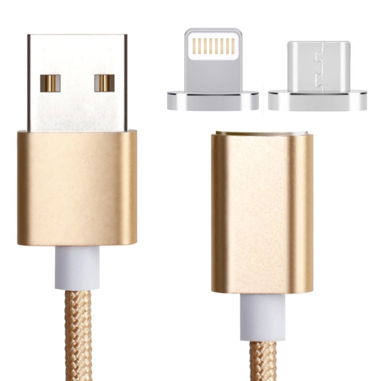 2 in 1 5V 2A Micro USB & 8 Pin to USB 2.0 Weave Style Magnetic Data Cable, Cable Length: 1.2m