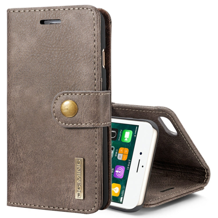 DG.MING Étui de protection magnétique amovible à rabat horizontal pour iPhone 8 et 7, motif Crazy Horse, avec support, emplacements pour cartes et portefeuille, pour iPhone 8 et 7