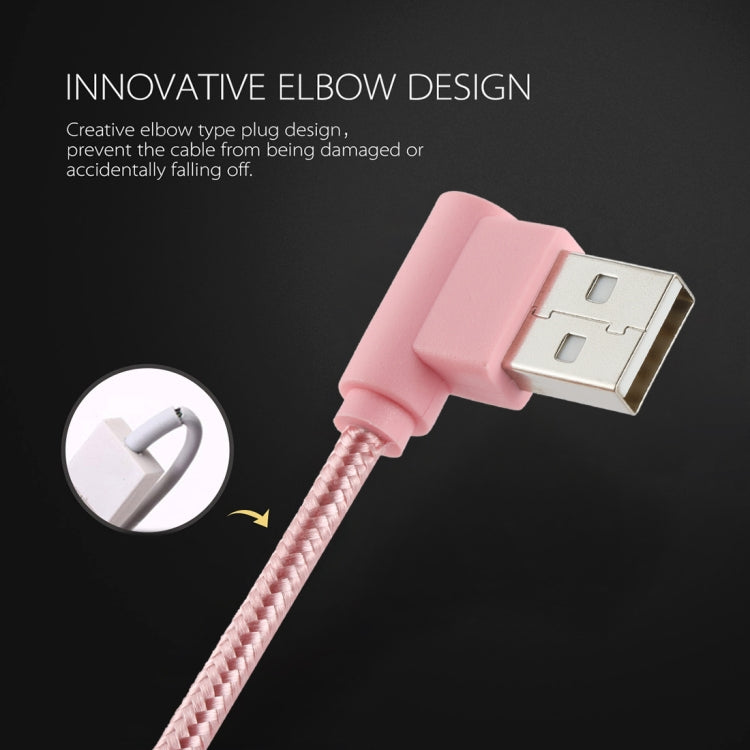 25cm Nylon Weave Style USB to 8 Pin Double Elbow Charging Cable, 25cm 8 Pin