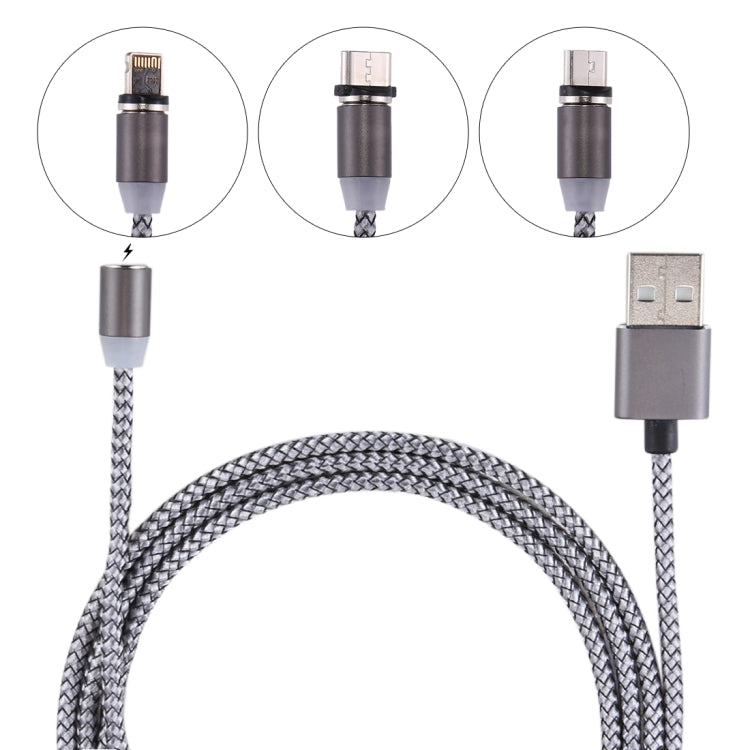 Câble de chargement et de synchronisation de données Weave 8 broches + Micro USB + USB-C / Type-C vers USB de 1,05 m avec indicateur LED