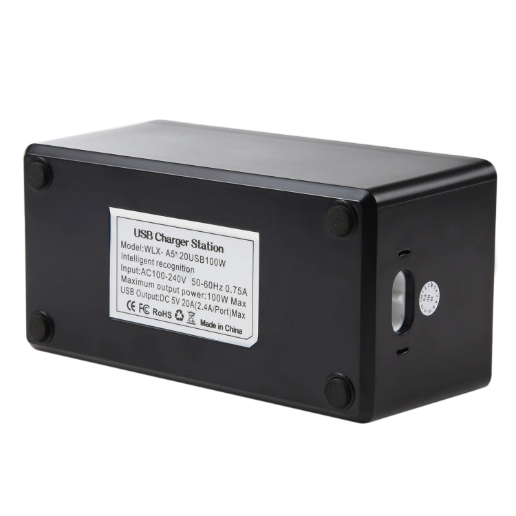 WLX-A5+ 100W 20 USB Ports Charger Station Automatically Assigned Smart Charger with Power LED Indicator, EU Plug, WLX-A5+ UK Plug, WLX-A5+ US Plug