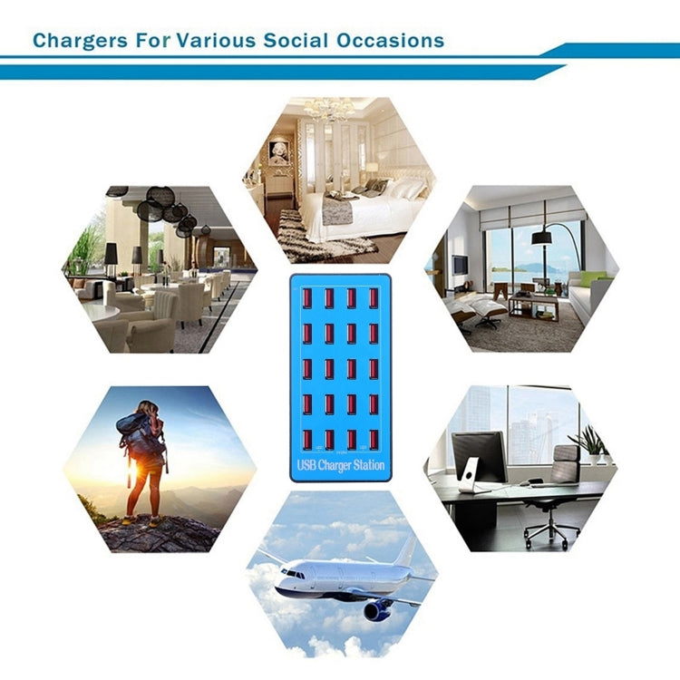 WLX-A5+ 100W 20 USB Ports Charger Station Automatically Assigned Smart Charger with Power LED Indicator, EU Plug, WLX-A5+ UK Plug, WLX-A5+ US Plug