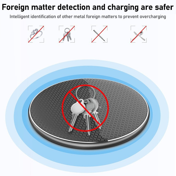 K8 15W Aluminum Alloy Round Desktop Wireless Charger with 1m Type-C Fast Charging Cable