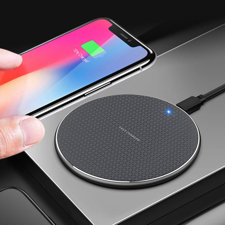 K8 15W Aluminum Alloy Round Desktop Wireless Charger with 1m Type-C Fast Charging Cable