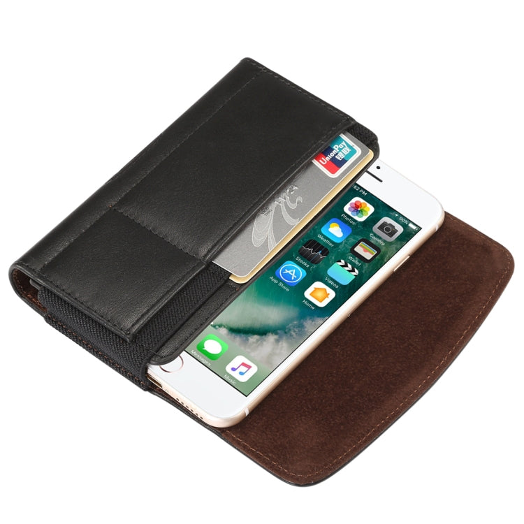 Lambskin Elastic Band Men 4.8 Inch Mobile Phone Universal Hanging Waist Leather Case with Card Slot