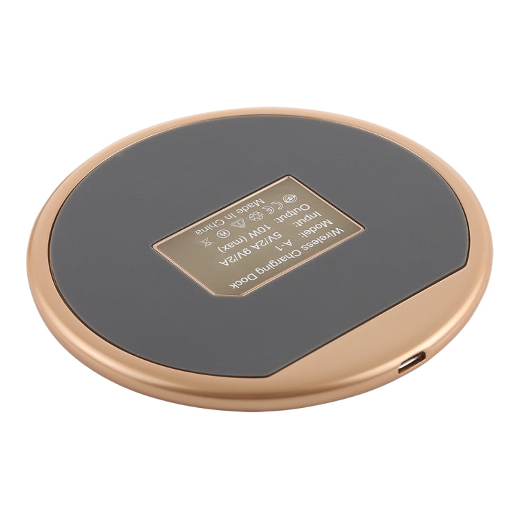 A-1 Round Shape Intelligent Qi Standard Wireless Charger, Support Fast Charging(Black+Gold), A-1