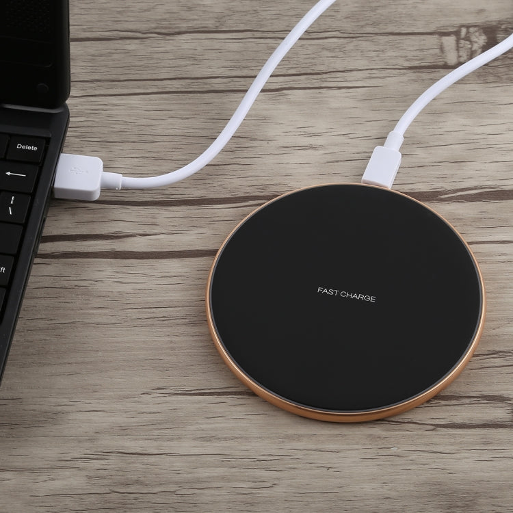 A-1 Round Shape Intelligent Qi Standard Wireless Charger, Support Fast Charging(Black+Gold), A-1