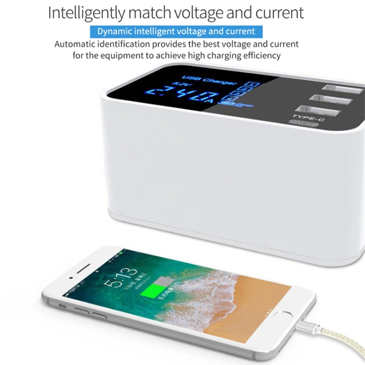 CDA30 20W 3 USB Ports + USB-C / Type-C Ports Multi-function Charger with LED Display, EU Plug, EU Plug