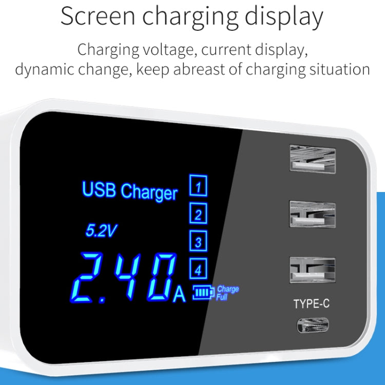 CDA30 20W 3 USB Ports + USB-C / Type-C Ports Multi-function Charger with LED Display, EU Plug, EU Plug