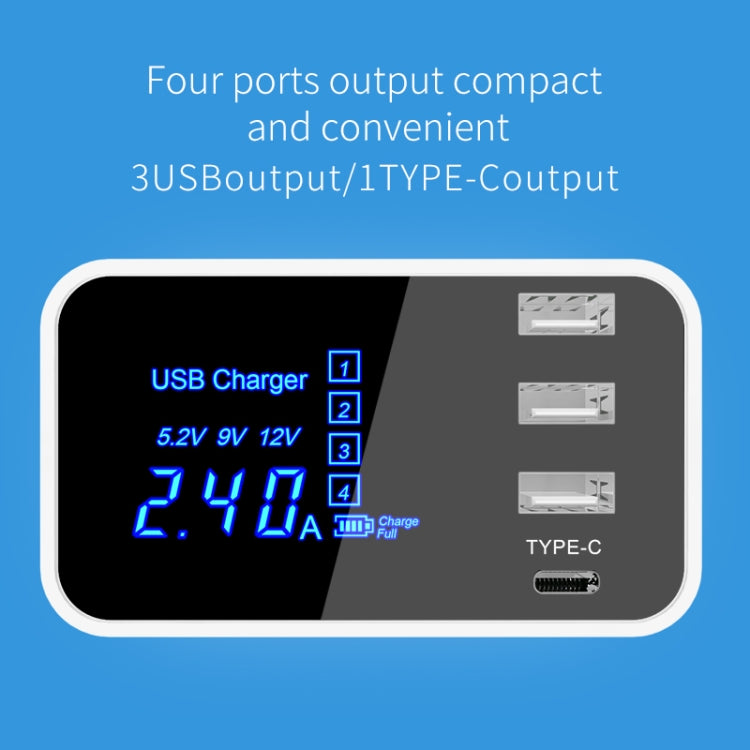 CDA30 20W 3 USB Ports + USB-C / Type-C Ports Multi-function Charger with LED Display, EU Plug, EU Plug