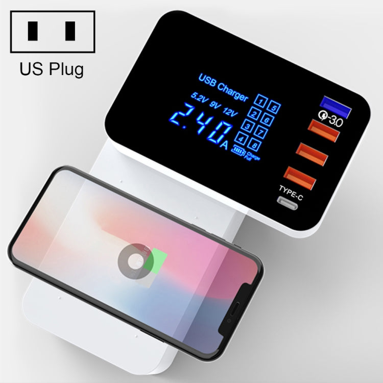 Chargeur multifonction CDA33Q 40 W QC 3.0 USB + 3 ports USB + ports USB-C / Type-C avec écran LED, prise US, prise US