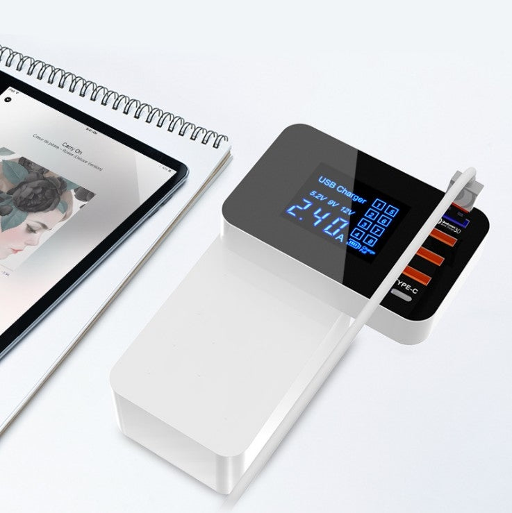 Chargeur multifonction CDA33Q 40 W QC 3.0 USB + 3 ports USB + ports USB-C / Type-C avec écran LED, prise US, prise US