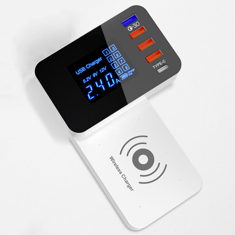 CDA33QW 40W QC 3.0 USB Ports + 3 USB Ports + USB-C / Type-C Ports + Wireless Charging Multi-function Foldable Charger with LED Display, AU Plug, AU Plug