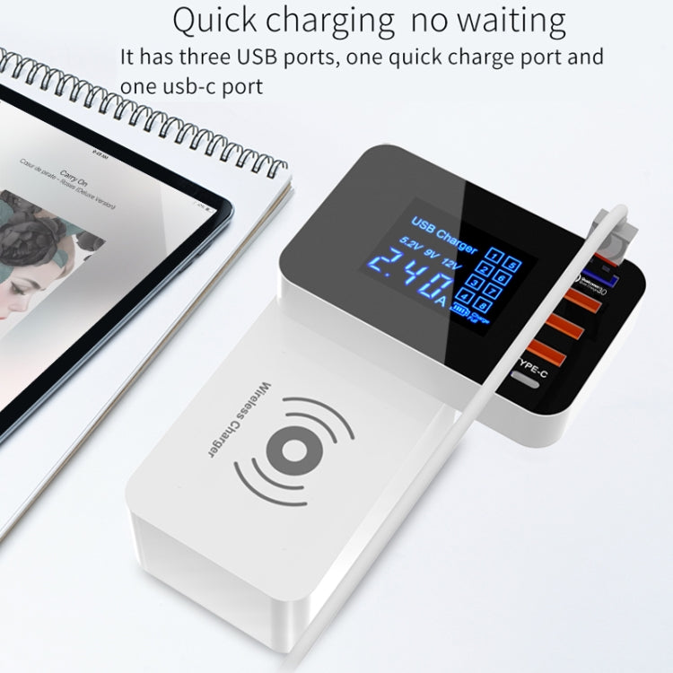 Chargeur multifonction pliable sans fil CDA33QW 40 W QC 3.0, 3 ports USB, USB-C/Type-C, affichage LED, prise US