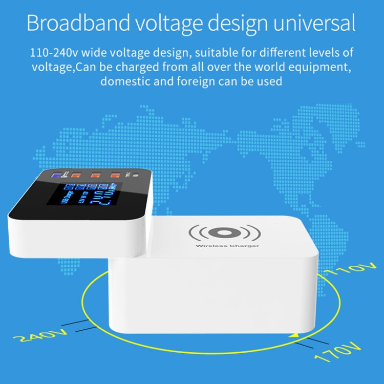 Chargeur multifonction pliable sans fil CDA33QW 40 W QC 3.0, 3 ports USB, USB-C/Type-C, affichage LED, prise US
