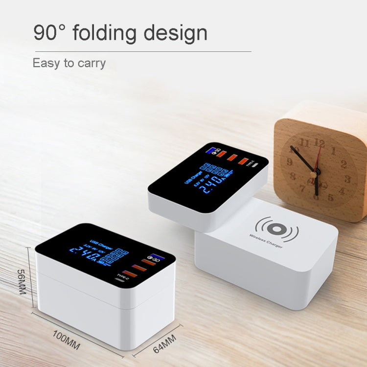 Chargeur multifonction pliable sans fil CDA33QW 40 W QC 3.0, 3 ports USB, USB-C/Type-C, affichage LED, prise US