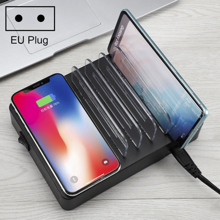 50W 6 USB Ports + 2 USB-C / Type-C Ports + Wireless Charging Multi-function Charger with LED Display & Detachable Bezel, EU Plug, EU Plug