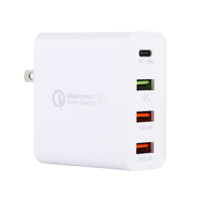 A3 PD 18W USB-C / Type-C + QC3.0 USB + Dual USB Interface Travel Charger Set, US Plug / EU Plug / UK Plug