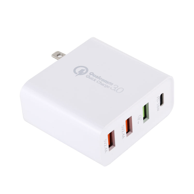 A3 PD 18W USB-C / Type-C + QC3.0 USB + Dual USB Interface Travel Charger Set, US Plug / EU Plug / UK Plug
