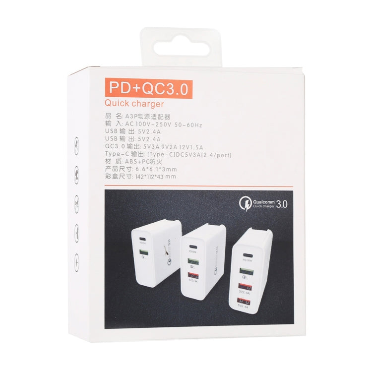 A3 PD 18W USB-C / Type-C + QC3.0 USB + Dual USB Interface Travel Charger Set, US Plug / EU Plug / UK Plug