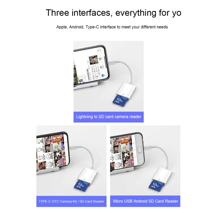 Adaptateur NK105 8 broches vers lecteur de carte SD, compatible avec iOS 9.1 et versions ultérieures.