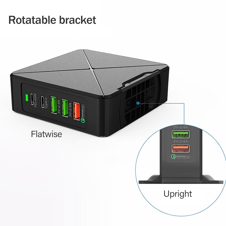 Chargeur de bureau QC3.0 F88 3 ports USB + 2 ports USB-C / Type-C, F88