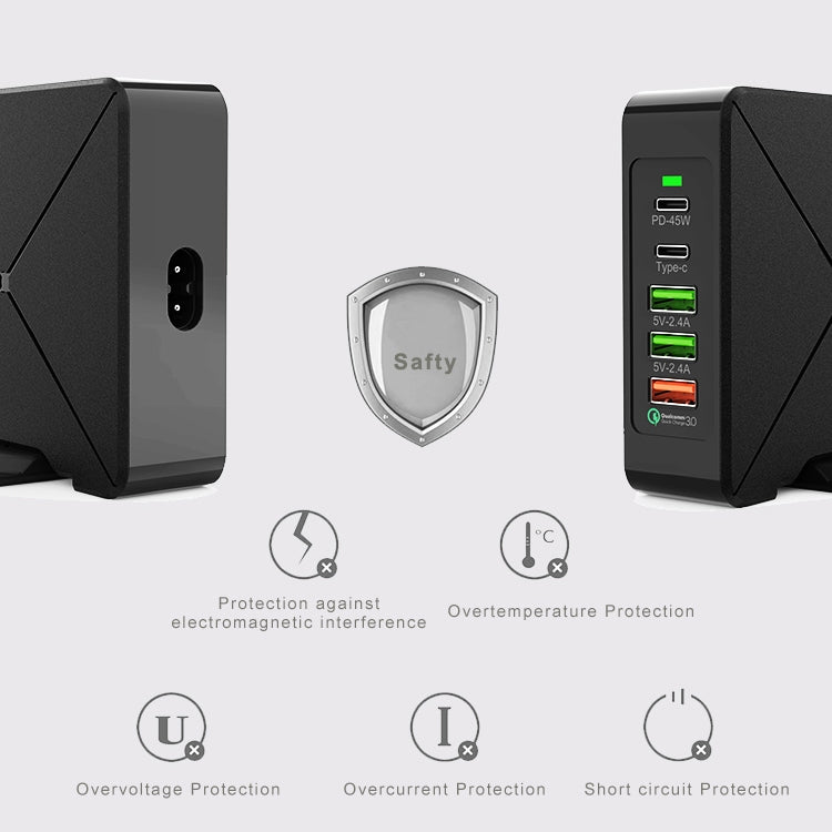 Chargeur de bureau QC3.0 F88 3 ports USB + 2 ports USB-C / Type-C, F88