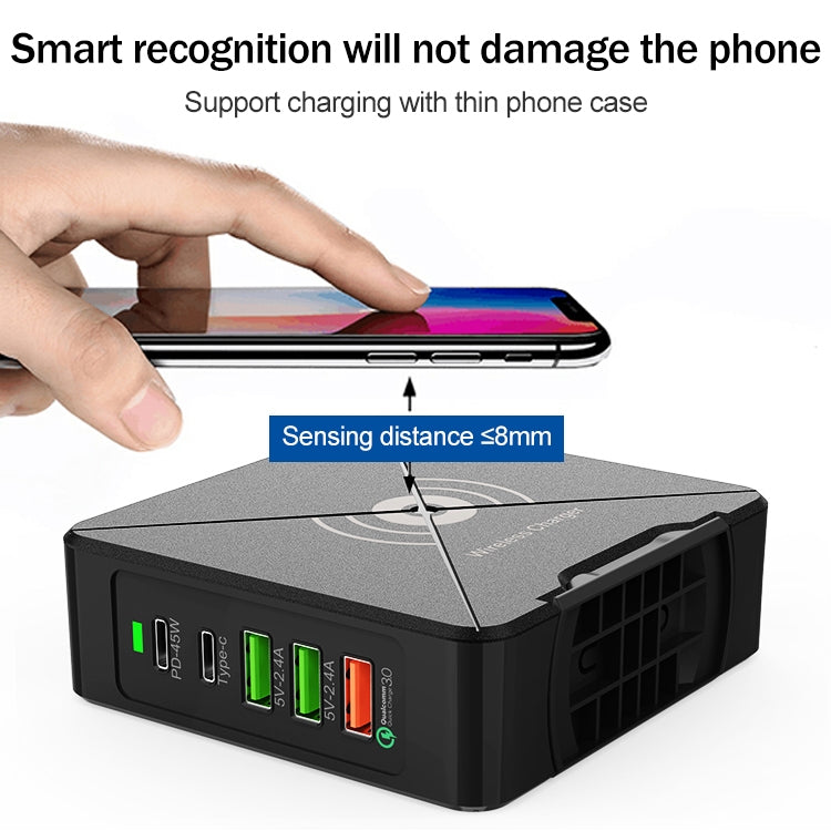 F88W 3 x USB + 2 x USB-C / Type-C Ports QC3.0 Desktop Charger with Wireless Charging Function, F88W