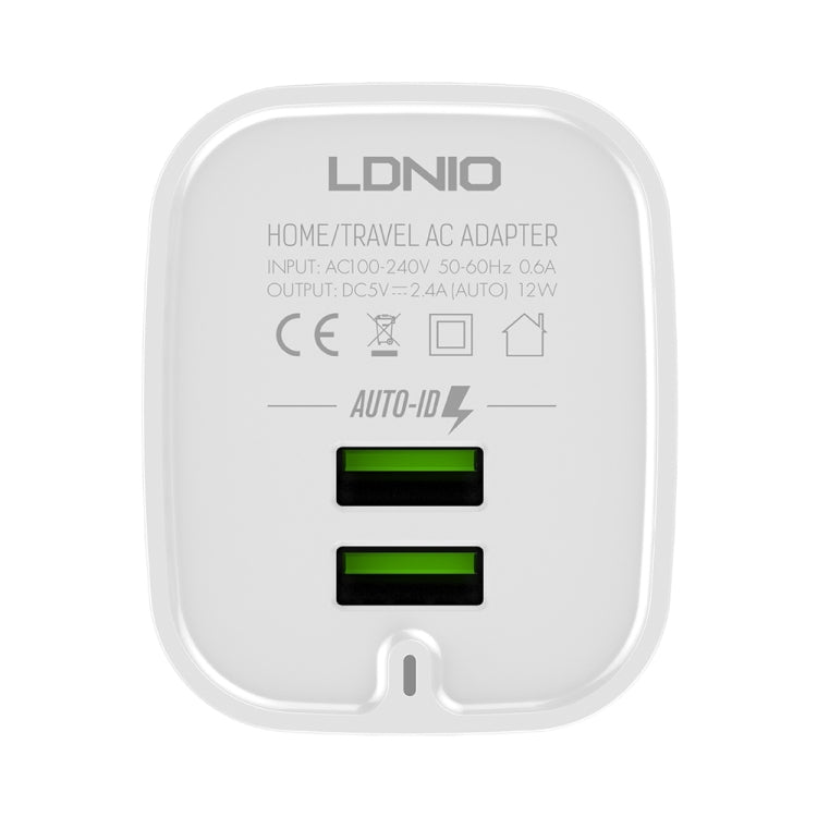LDNIO A201 2.4A Dual USB Charging Head Travel Direct Charge Mobile Phone Adapter Charger With 8 Pin Data Cable, 8 Pin