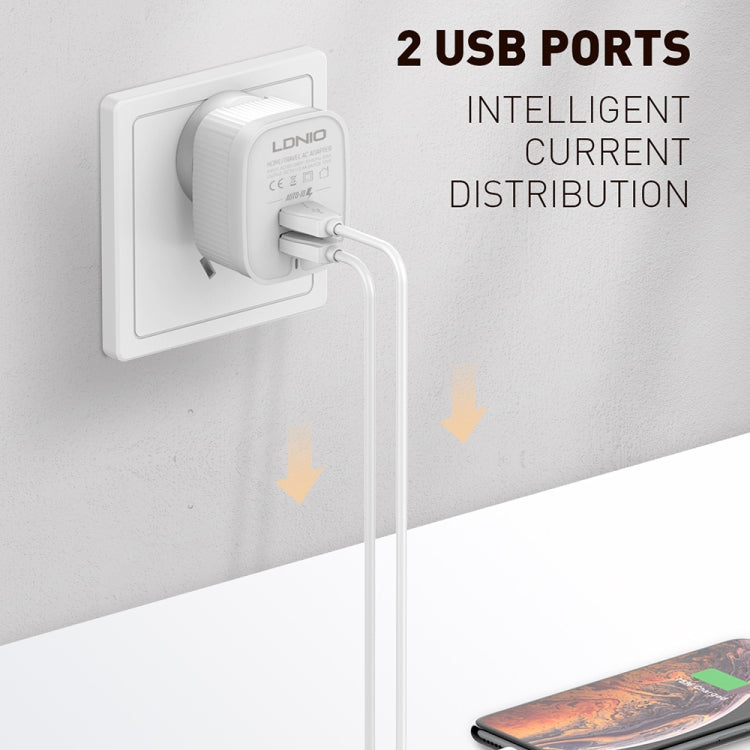 LDNIO A201 2.4A Dual USB Charging Head Travel Direct Charge Mobile Phone Adapter Charger With 8 Pin Data Cable, 8 Pin