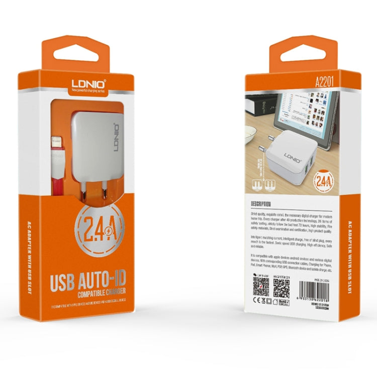 LDNIO A2201 2.4A Dual USB Charging Head Travel Direct Charge Mobile Phone Adapter Charger With Micro Data Cable, Micro
