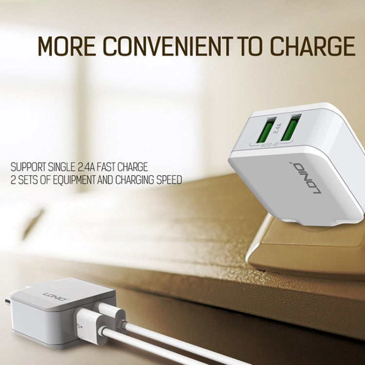 LDNIO A2201 2.4A Dual USB Charging Head Travel Direct Charge Mobile Phone Adapter Charger With Micro Data Cable, Micro