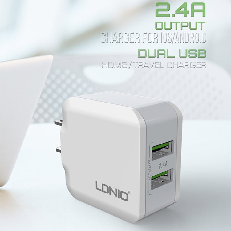LDNIO A2201 2.4A Dual USB Charging Head Travel Direct Charge Mobile Phone Adapter Charger With Type-C Data Cable, Type-C