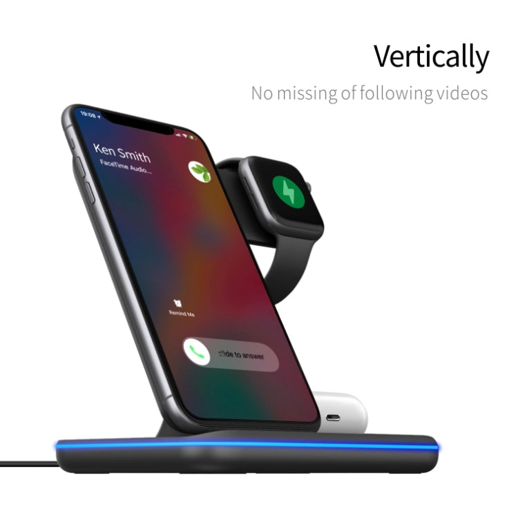 Chargeur sans fil magnétique vertical QI Z5A pour téléphones portables, montres Apple et AirPods, Samsung Galaxy Buds et Huawei Free Buds, avec anneau lumineux tactile, Z5A