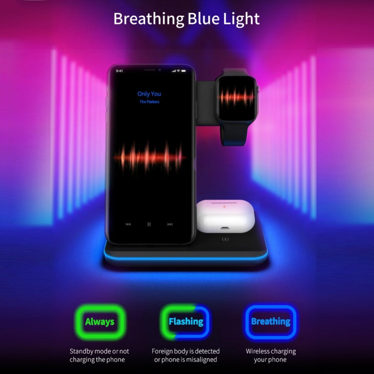 Chargeur sans fil magnétique vertical QI Z5A pour téléphones portables, montres Apple et AirPods, Samsung Galaxy Buds et Huawei Free Buds, avec anneau lumineux tactile, Z5A
