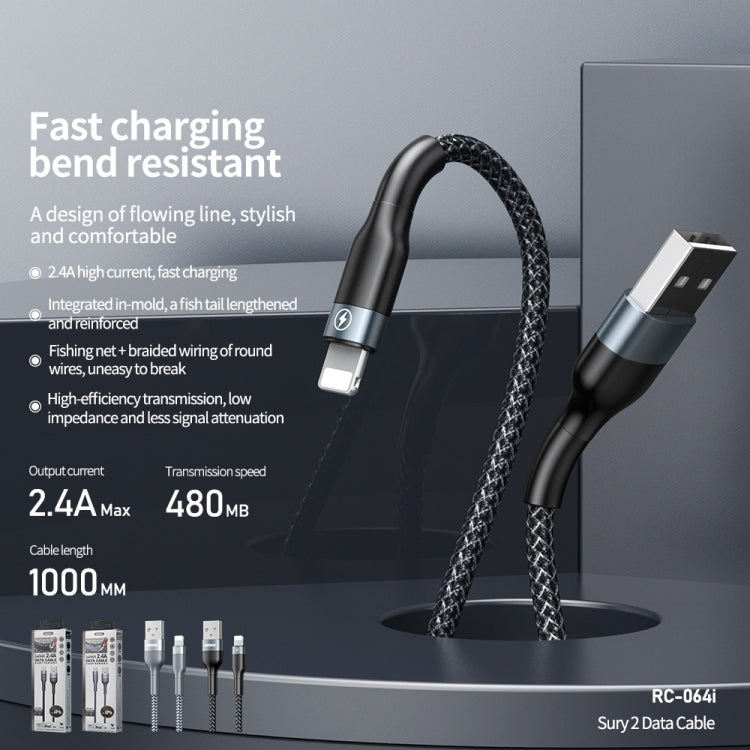 REMAX RC-064i Sury 2 Series 1m 2.4A USB to 8 Pin Data Cable for iPhone, iPad, 8 Pin