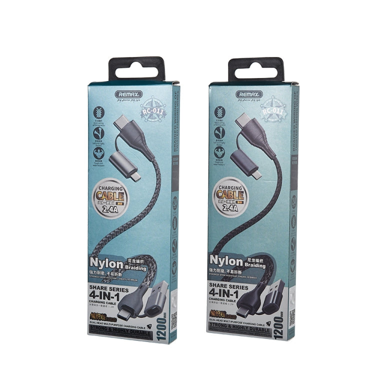 REMAX RC-011 1.2m 2.4A 4-in-1 USB to USB-C / Type-Cx2 + 8 Pin Fast Charging Data Cable