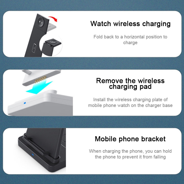 HQ-UD21 3 in 1 Folding Mobile Phone Watch Multi-Function Charging Stand Wireless Charger for iPhones & Apple Watch & Airpods