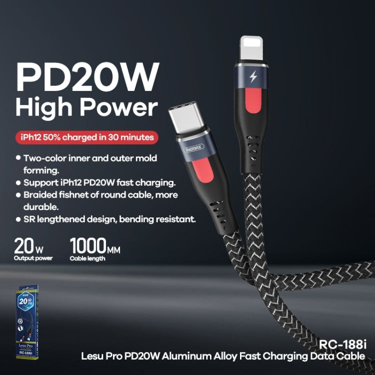 REMAX RC-188i Lesu Pro 1m PD20W Type-C to 8 Pin Aluminum Alloy Braid Fast Charging Data Cable, Type-C to 8 Pin