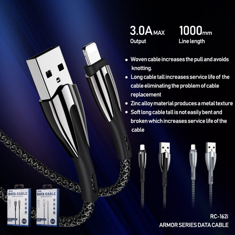 REMAX RC-162i Armor Series 3A USB to 8 Pin Charging Cable, Cable Length: 1m, 8 Pin