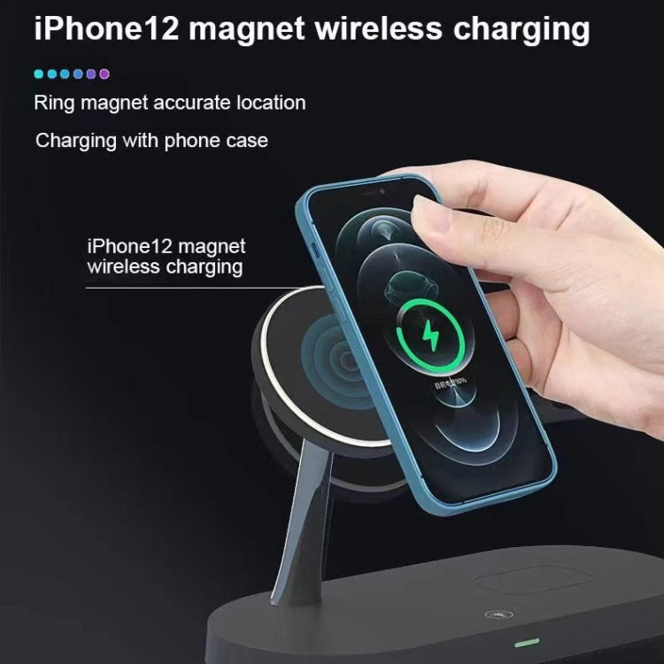 Chargeur sans fil magnétique multifonction 5 en 1 T268 15 W pour iPhone 12, Apple Watch et AirPods 1/2/Pro, avec éclairage LED