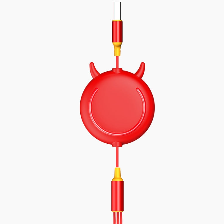 K042 1.2m 3A 3 in 1 USB to 8 Pin + USB-C / Type-C + Micro USB Bull Head Retractable Data Cable